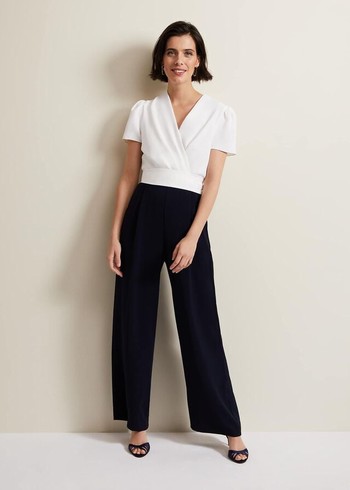 Phase Eight Eloise Wide Leg Jumpsuit Navy/White Australia | BY9641708